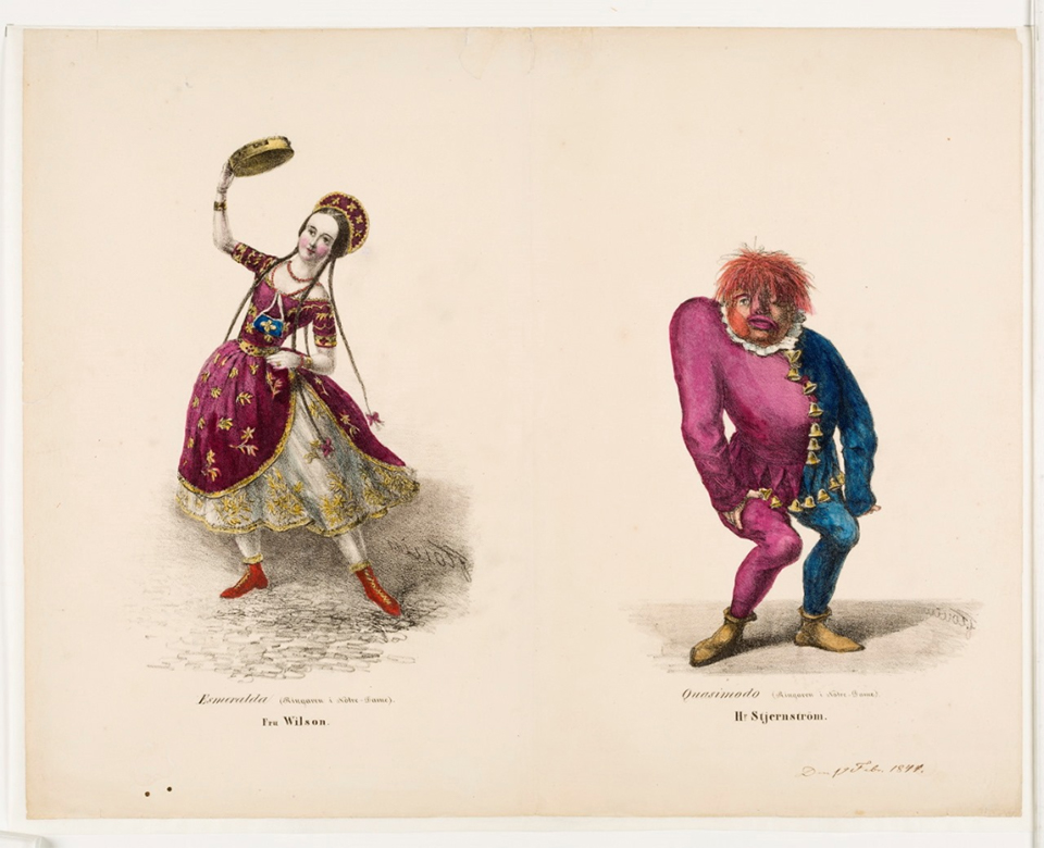 Illustration av Esmeralda och Qasimodo