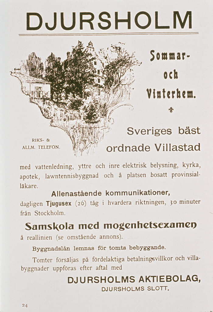 En illustration med en text som villor i Djursholm.