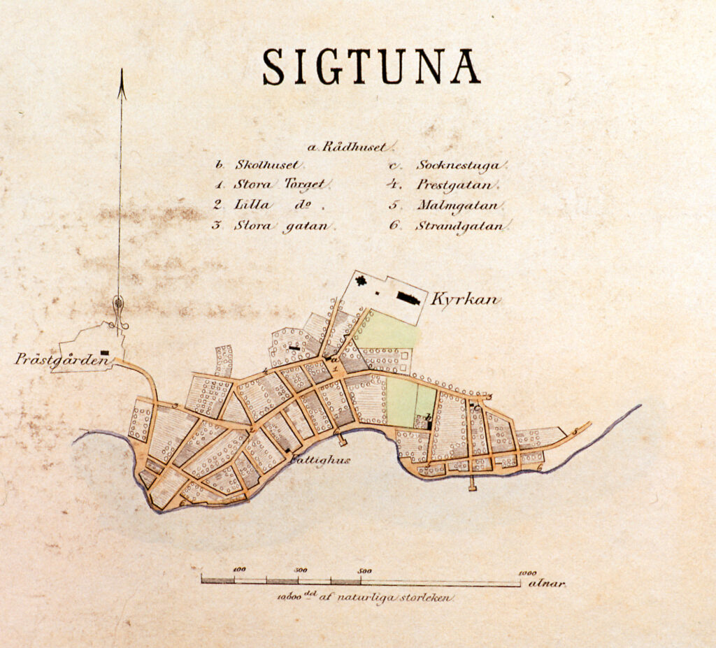 Illustration på Sigtuna stad ovanfrån.