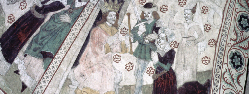 Beskuren bild på muralmålning av Albertus Pictor.