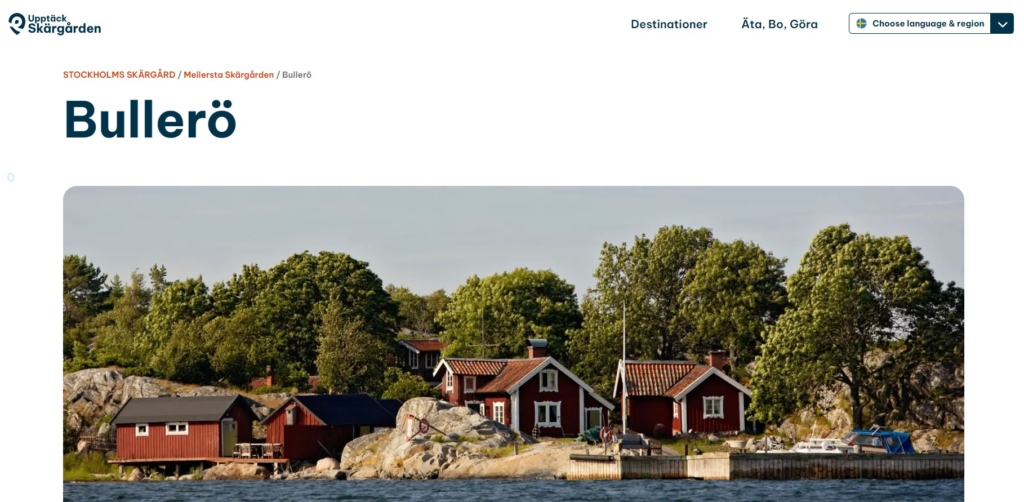 En skärmdump från sidan Upptäck Skärgården.