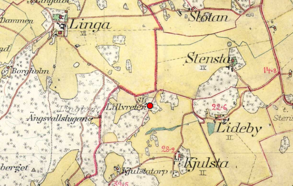 Äldre karta över området där Lillvreten ligger.